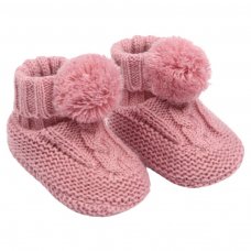 ABO12-DP: Dusty Pink Cable Pom-Pom Bootees